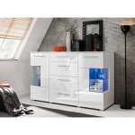 Bahut buffet profond crystal laqu blanc led