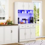 Buffet haut de cuisine 100x40x180 cm avec led et prises rangements mdf blanc