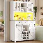 Buffet haut de cuisine 105x38x180 cm meuble haut �tag�res r�glables porte coulissante effet grange �clairage ...