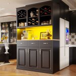 Buffet haut de cuisine 120 x 40 x 180 cm avec 3 portes 3 tiroirs �tag�res r�glables �clairage led mdf ...