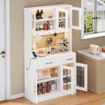 Buffet haut cuisine 180cm - ambiance - led rgb app & prise - 6 portes & 2 tiroirs - vaisselier moderne ...