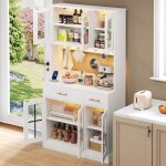 Buffet haut cuisine 180cm - led rgb app & prise - 6 portes & 2 tiroirs - vaisselier moderne poign�es ...