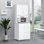 Buffet haut cuisine armoire de cuisine avec 3 portes 3 tiroirs et plan de travail 60 x 40 x 160 cm blanc ...