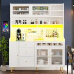 Buffet haut cuisine 145 cm avec �clairage led meuble haut et casier � vin vaisselier de rangement moderne ...