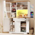 Buffet de cuisine 104 x 40 x 180 cm avec led meuble de rangement haut multifonctionnel vaisselier moderne ...