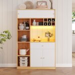 Buffet haut de cuisine avec led meuble de rangement 1 tiroir 3 portes et �tag�res style scandinave blanc ...