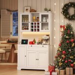 Buffet haut de cuisine - avec led et prises - armoire vitrine rangement multifonction - 180 � 105 � 40 ...