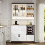 Buffet haut cuisine meuble de rangement avec �tag�res r�glables �clairage led � changement de couleur ...