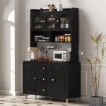 Buffet haut de cuisine - noir - avec panneau perfor� et pieds en bois massif 120x40x190 cm armoire de ...