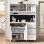 Buffet haut de cuisine avec prises �lectriques et panneau perfor� - meuble de rangement - garde - manger ...