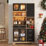 Buffet haut de cuisine - style campagne - 185 � 100 � 40 cm - avec led et prises - armoire de rangement ...