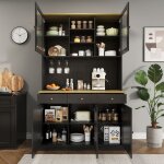 Buffet haut avec �clairage led et porte - verres vaisselier moderne mdf noir