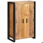 Buffet haut industriel - vidaxl - bois de mangue massif - m�tal - 65x33x100 cm - 2 portes - marron - ...