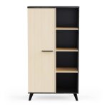 Buffet haut meuble de rangement 1 porte 4 niches couleur ch�ne / anthracite - largeur 83 x profondeur ...