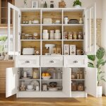 Buffet haut rangement moderne - vitrine et tiroirs pratiques - structure stable - blanc 140x38. 5x175cm ...