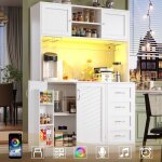 Buffet haut salle � manger de cuisine - meuble vaisselier avec �clairage led - armoire vitrine blanc ...