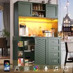 Buffet haut salle � manger de cuisine - meuble vaisselier avec �clairage led - armoire vitrine vert avec ...