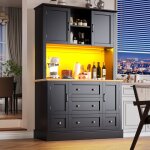 Buffet haut salle � manger - meuble vaisselier cuisine 115�40�180 cm �clairage led - armoire vitrine ...