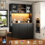 Buffet haut salle � manger - meuble vaisselier cuisine 120 � 40 � 180 cm avec �clairage led - armoire ...