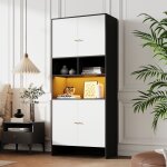 Buffet haut salle � manger - meuble vaisselier cuisine - armoire vitrine avec 4 portes et 3 compartiments ...