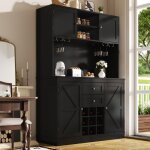 Buffet haut salle a manger - meuble vaisselier cuisine avec �clairage led - armoire noir avec 4 portes ...