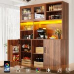Buffet haut salle � manger - meuble vaisselier cuisine avec �clairage led - armoire vitrine 140�40�185 ...