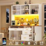 Buffet haut salle � manger - meuble vaisselier cuisine avec �clairage led - armoire vitrine blanc - dimensions ...