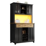 Buffet haut salle � manger - meuble vaisselier cuisine avec �clairage led - armoire vitrine - �tag�re ...