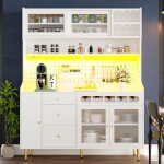 Buffet haut salle � manger - meuble vaisselier cuisine avec �clairage led - armoire vitrine - �tag�re ...