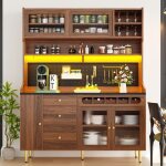 Buffet haut salle � manger - meuble vaisselier cuisine avec �clairage led - armoire vitrine - �tag�re ...
