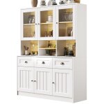 Buffet haut salle � manger - meuble vaisselier cuisine avec �clairage led - armoire vitrine avec d�p�ts ...