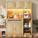 Buffet haut salle � manger - meuble vaisselier cuisine avec �clairage led salon - armoire vitrine 120�40�180 ...