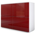 Buffet haut salle  manger - rova - blanc mat et bordeaux haute brillance - 4 portes