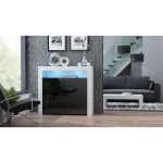 Buffet brillant noir spider illumin� led 107cm caisson blanc mat