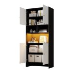 Buffet haut - vaisselier - vitrine - armoire de rangement - led - �tag�re r�glable - bois - 80x40x185 ...