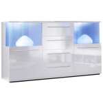 Buffet haut - vivenlacom - keith blanc - led - 4 tiroirs - blanc brillant