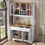 Buffet haute cuisinemeuble cuisine rangement vaisselier avec 5 portes 3 tiroirsmeuble de rangement pour ...