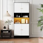 Buffet haute - noir et blanc - 80 x 40 x 185 cm - avec 4 portes et �tag�res ouvertes - meuble polyvalent ...