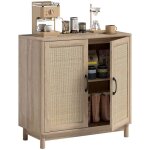 Buffet - homcom - 2 portes en rotin �tag�re r�glable et bords arrondis - panneau de particules - 76 x ...
