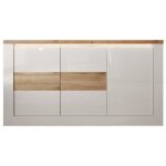 Buffet - imola - blanc laqu brillant / chne clair - 3 portes - 160 x 43 x 88 cm - eclairage led