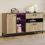 Buffet bas - langtu - 160cm - bois & m�tal noir - 5 portes & niches ouvertes - �tag�re r�glable