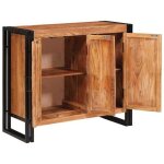Buffet industriel avec portes - vidaxl - bois dacacia massif - m�tal - 80x33x70 cm - marron - 3 portes ...