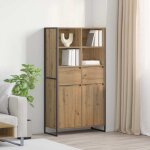 Buffet industriel - vidaxl - ch�ne artisan - 81x36x1505 cm - bois ding�nierie - avec tiroir - avec porte ...