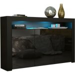 Buffet jive 145 cm portes noir laquees avec leds