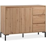 Buffet korsika 01b - bois et pieds en mtal - coloris chne artisan - 2 portes et 3 tiroirs - style industriel ...