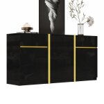 Buffet laqu� brillant - 160x40x78 cm - noir - trois portes - deux tiroirs - �tag�res r�glables - r�sistant ...