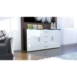 Buffet laqu noir et blanc - contemporain - 2 portes - 4 tiroirs