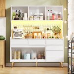 Buffet led 145x39x171 cm meuble haut dans le s�jour avec espace de rangement planche suspendue vitrine ...