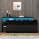 Buffet led - dreammespace - 160x35x70cm - 2 portes - 4 tiroirs - noir laqu�