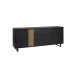 Buffet loft 220 cm ? ch�ne et noir ? 2 portes 3 tiroirs ? pieds m�tal
